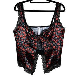 Out From Under Dolce Verano Rosebud Satin Corset Cami XL Red Black Gothic Sexy